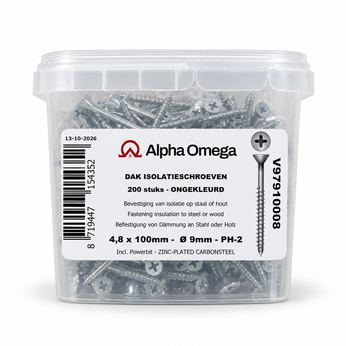 Alpha Omega Dakisolatieschroeven Kruiskop 4,8x – 200 stuks