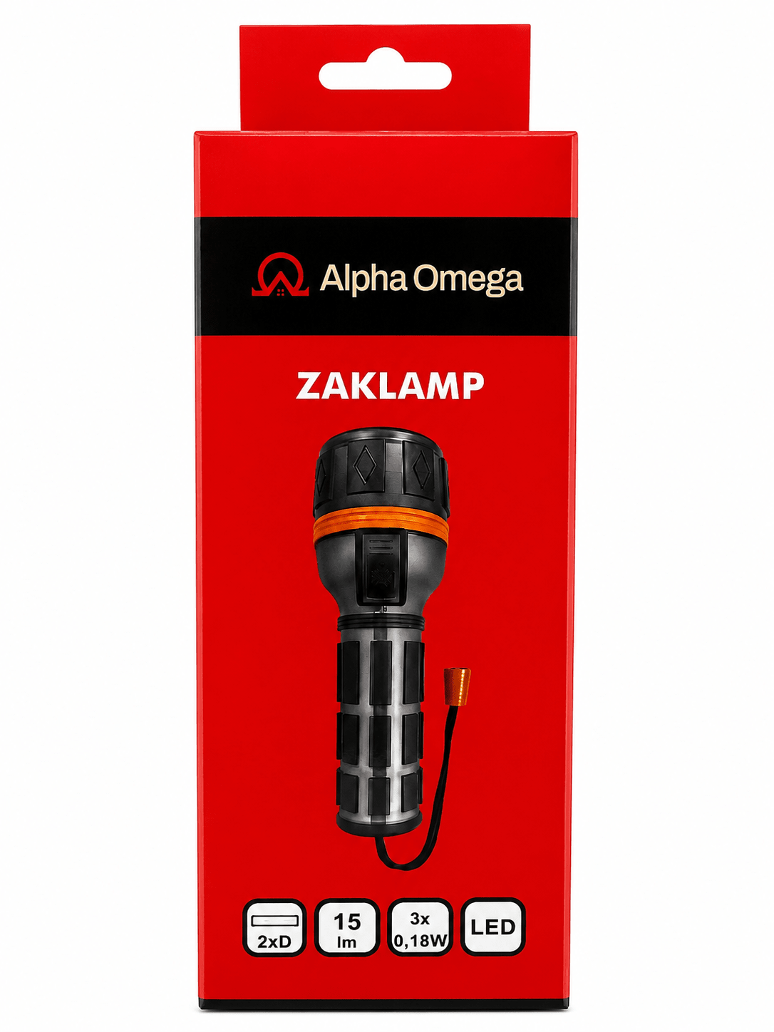 Alpha Omega LED Zaklamp 15 Lumen – Compacte Batterij Zaklamp voor Klus, Nood & Outdoor - Dakdeals