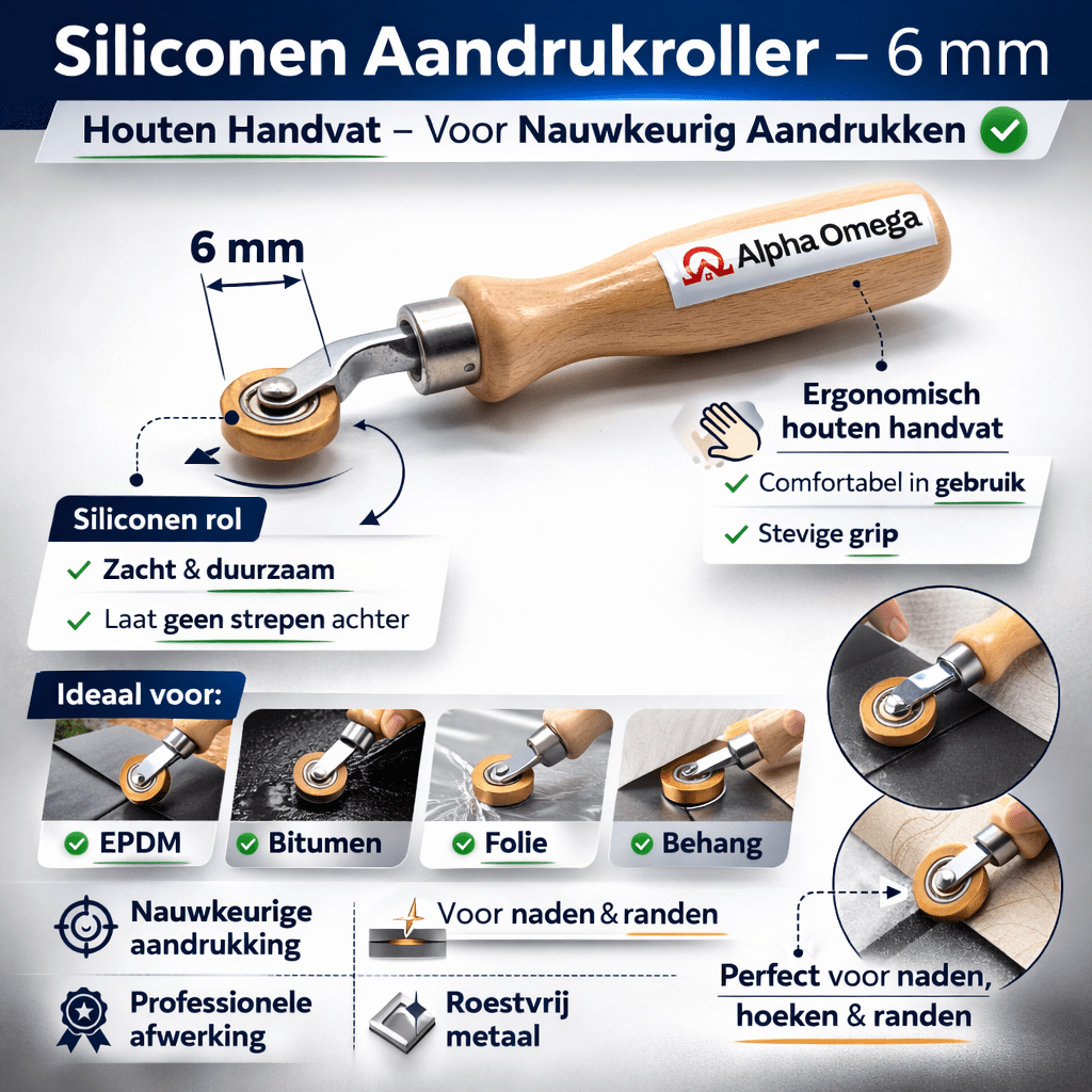 Alpha Omega Messing EPDM Aandrukroller 6 mm – Precisieroller voor Dakfolie, Hoeken & Naden - Dakdeals