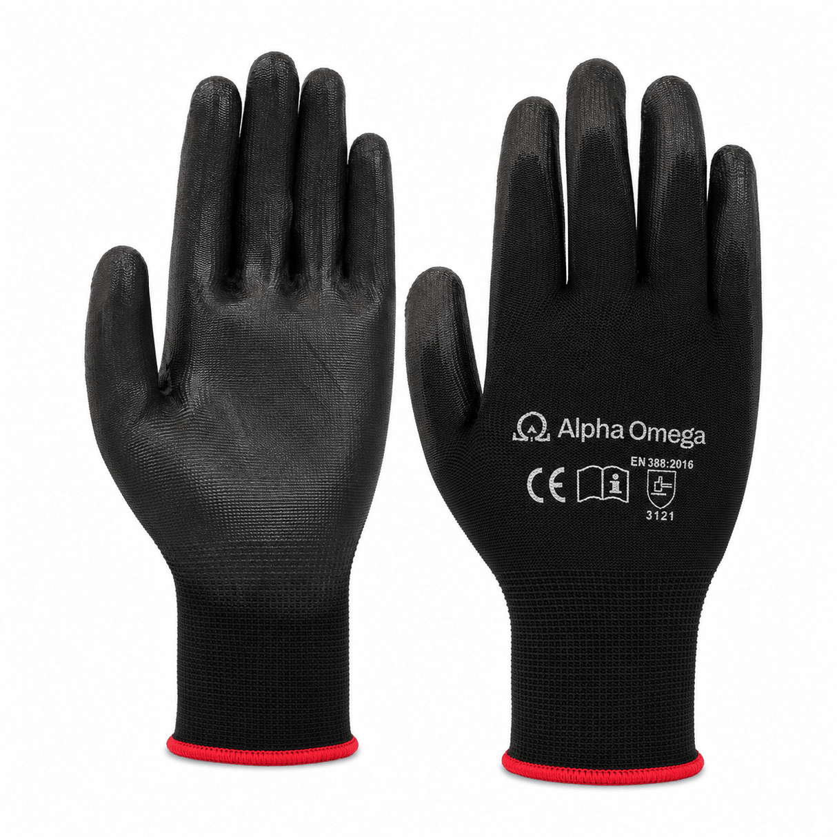 Alpha Omega PU Flex Werkhandschoenen 12 Paar – Professionele Veiligheidshandschoenen Zwart - Dakdeals
