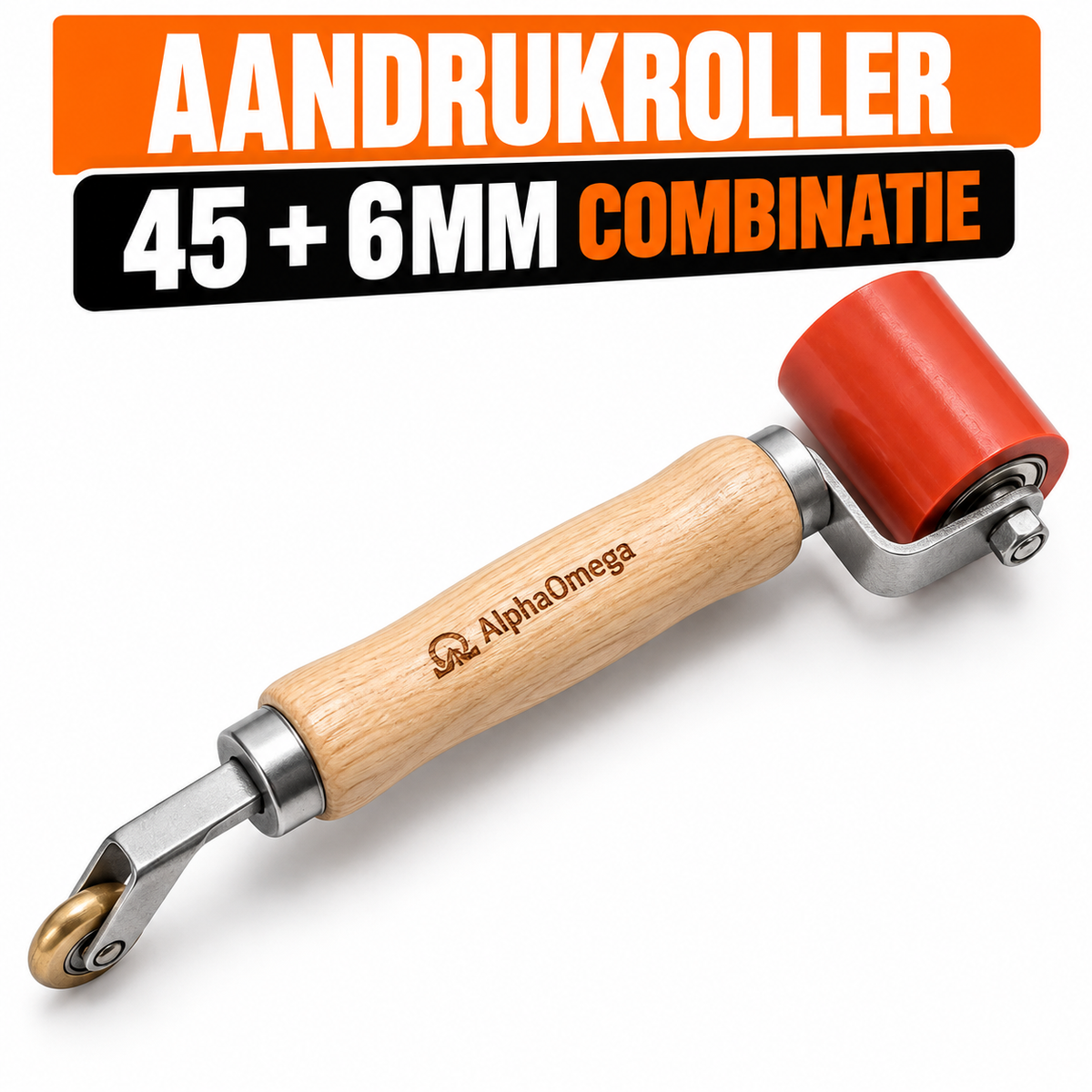 Alpha Omega Combi Aandrukroller 45 mm / 6 mm – EPDM Roller met Houten Handvat