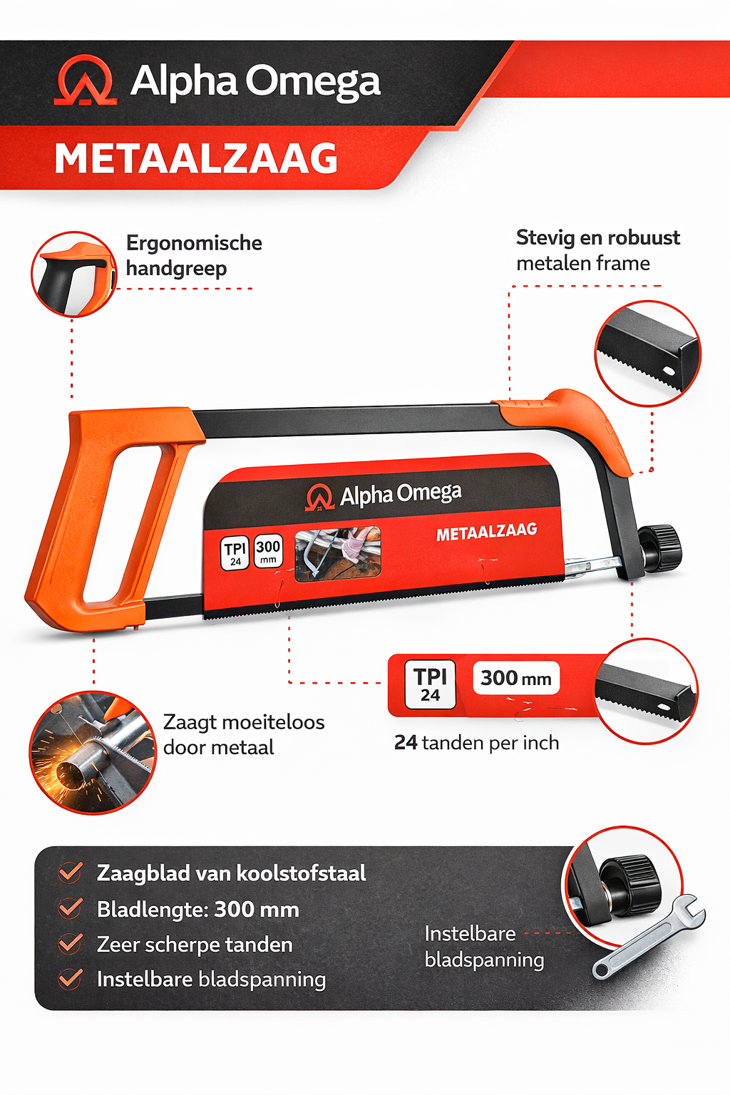 Alpha Omega Metaalzaag 300 mm  – Voor Fijn Metaalzaagwerk