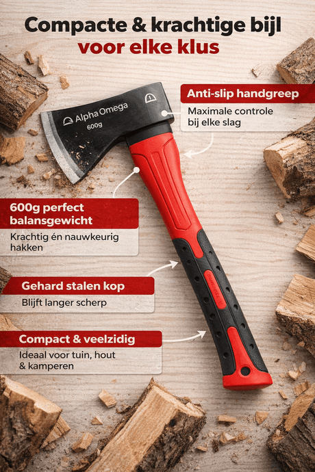 Alpha Omega Handbijl 600 Gram – Anti Slip Hakbijl voor Hout Hakken, Kamperen & Tuinwerk - Dakdeals