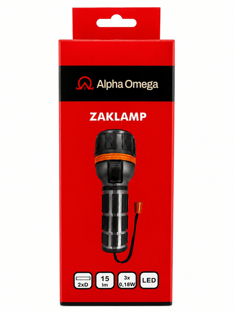 Alpha Omega LED Zaklamp 15 Lumen – Compacte Batterij Zaklamp voor Klus, Nood & Outdoor - Dakdeals