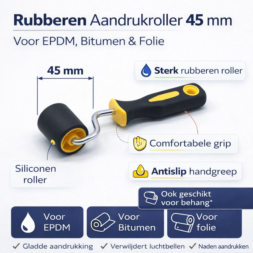 Alpha Omega Rubberen EPDM Aandrukroller 45 mm – Zachte Roller voor Dakfolie & Schadevrij Aandrukken - Dakdeals