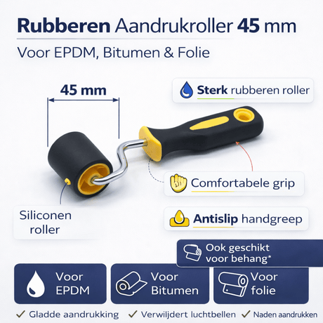 Alpha Omega Rubberen EPDM Aandrukroller 45 mm – Zachte Roller voor Dakfolie & Schadevrij Aandrukken - Dakdeals