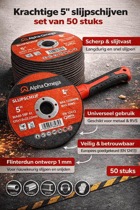 Alpha Omega Slijpschijven Metaal 125 mm – Professionele Doorslijpschijven voor Metaal & Staal - Dakdeals
