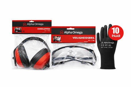 Alpha Omega Veiligheidsset voor Klussen – Gehoorbescherming, Veiligheidsbril & Werkhandschoenen - Dakdeals